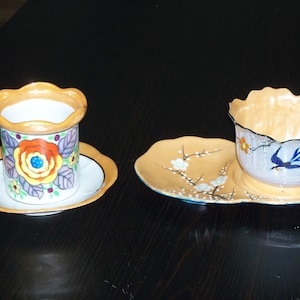 Vintage Lusterware Condiment Sets  Hand Painted Cherry Blossoms Japan