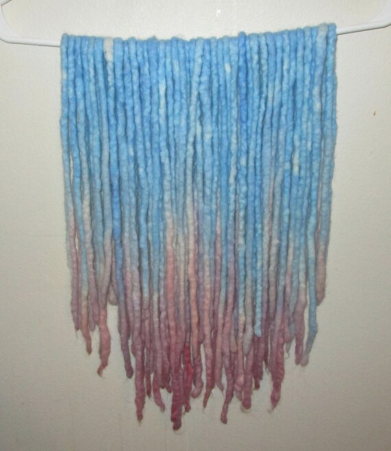 Set Of 40 DE Pink and Blue Wool Dreads, Reusable Braid In Dread Extensions. 18" - 20'' Double Ended (36" - 40'' Total).