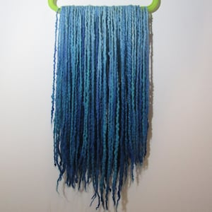 50 DE Light Blue to Bluegreen Ombre Wool Dreads, Reusable Braid In Dread Extensions. 18" - 22'' Double Ended Extra Thin (36" - 44' Total).