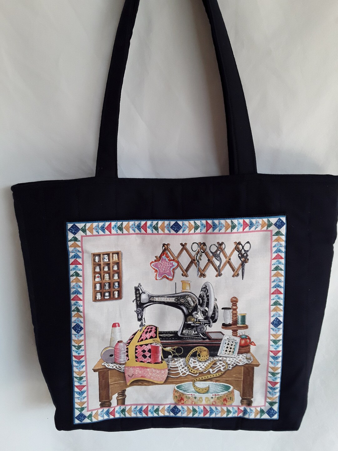 Antique Sewing Machine Tote Bag Navy Tote Bag Navy Project Etsy