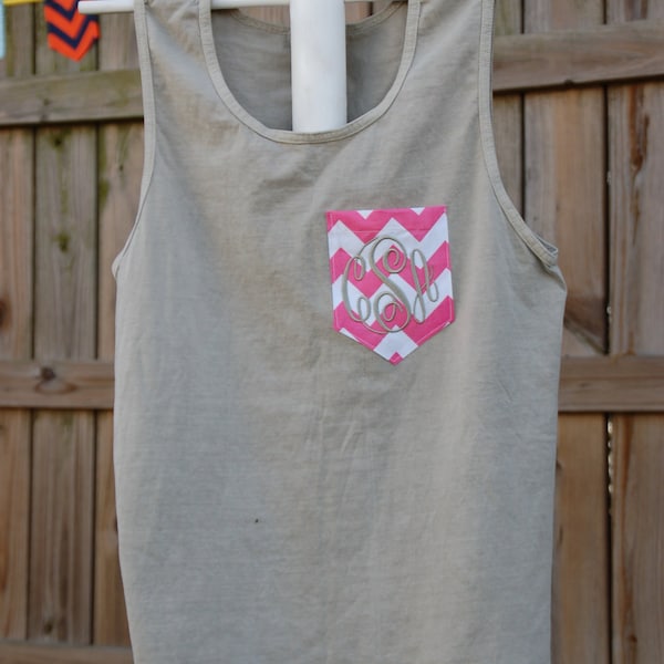 Monogrammed Comfort Colors Pocket Tank - Monogram Tanktop, Bridesmaid Gift, Swimsuit Coverup, Graduation Gift