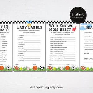 Mommy & Daddy Baby Shower Games Bundle Digital Download, Sports-Themed