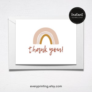 Rainbow Thank You Card Digital Download, Pink & Orange