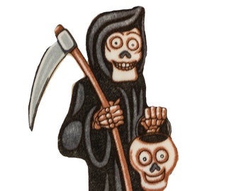 Grim Reaper Monster Halloween Iron On Fabric Transfer Applique - 538