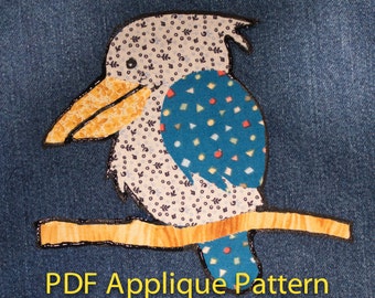 Kookaburra Bird PDF Iron On Applique Pattern Instant Download