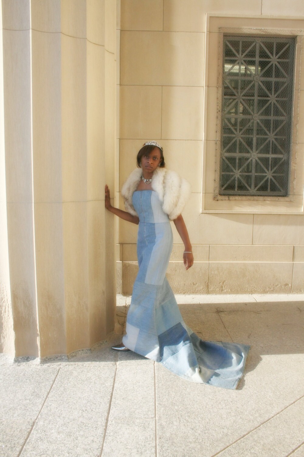 strapless denim maxi dress