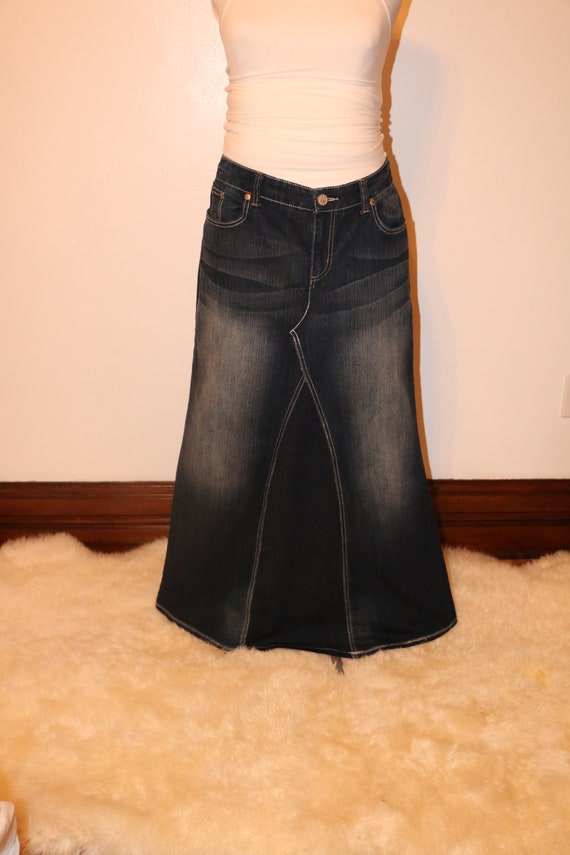 long denim maxi skirt