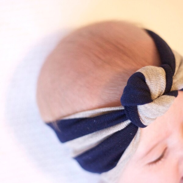 Blau & grau gestreiften verknotete Stirnband Turban - Baby - Mädchen - Frauen