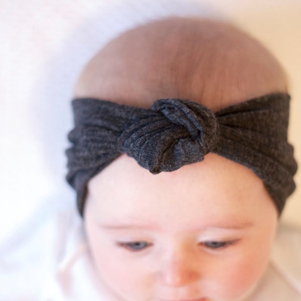 Charcoal Grey Knotted Headband Turban - Baby - Girl's - Women's