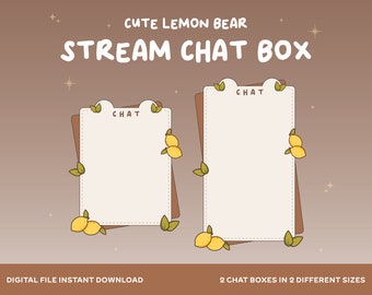 Twitch Chat Overlay Stream Chat Box | Kawaii Lemon Bear Design | Just Chatting | Yellow and Brown Theme