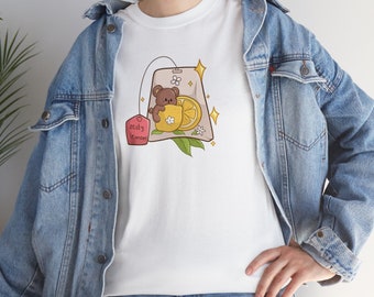 Lemon Tea Bag Bear: Zesty & Cozy Graphic Tee | 100% Cotton Unisex Shirt - Embrace the Citrusy Charm!