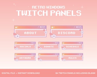 Cute Twitch Panels For About Section | Kawaii Retro Windows Y2K Design | Pink, Purple and Yellow