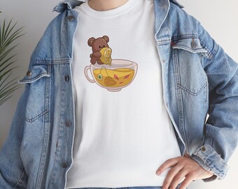 Lemon Tea Bear Graphic Tee | 100% Cotton Unisex Shirt - Cozy & Cute Animal Print