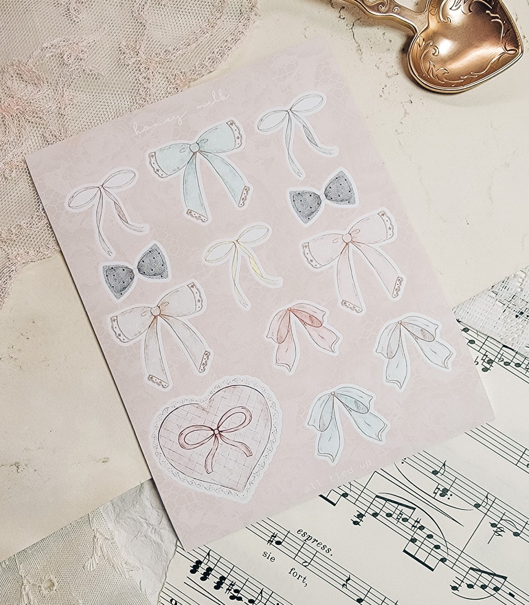 Bow Ribbon Sticker Design Sweet and Dainty Bow Ribbon Sticker Sheet | Journaling Stickers ...