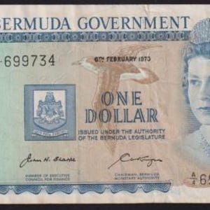 1973 Bermuda QEII One Dollar Crisp High Grade Note! Knappes Jahr/Datum!