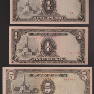 Segunda Guerra Mundial 1942-45 (ND) Lote de 3 notas da Ocupação Japonesa (JAPOC) em perfeitas condições, sem circulação, com marca d&#39;água!