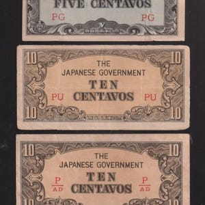 WWII 1942-45 Lot of 5 Japanese Occupation (JAPOC) notes in a crisp High Grade Condition! VERY Hard to find in these high grades!