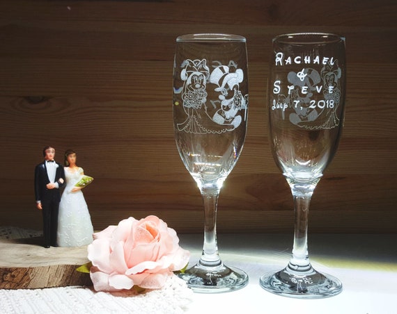 Set Of 2 Wedding Disney Glasses Champagne Flutes Etsy