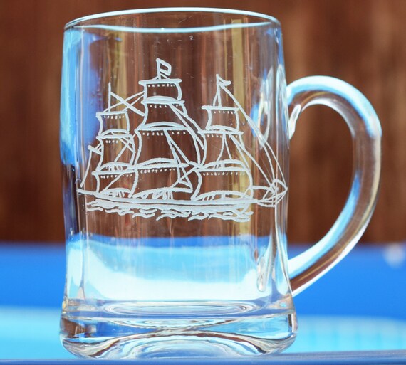 Nautical Glassware Sail ship Engraved Hand Engraved Beer Etsy