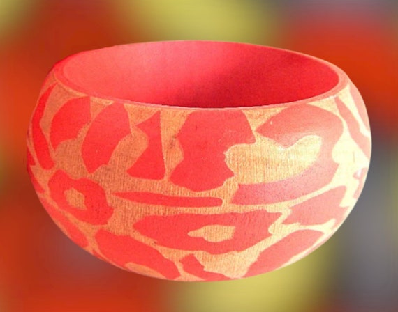 Womens Bracelet Zebra Print Wooden Bangle Orange … - image 3