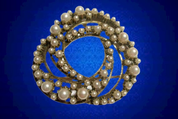 Large Pearl Brooch Florenza Signed Jewelry Vintag… - image 1