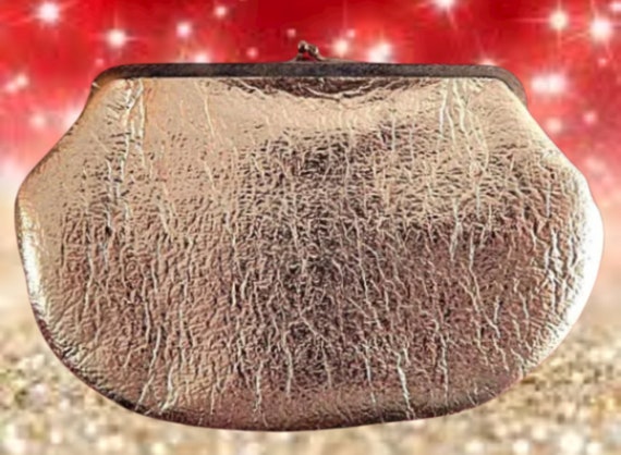 Glam Evening Purse Vintage 1980s Gold Vinyl Kiss … - image 6