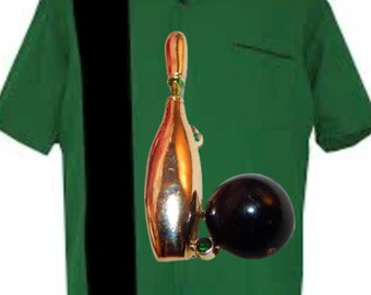 Bowling Jewelry  Bowling Ball  Pin Gold Metal Green Rhinestone Brooch Vintage 1970s Gerrys Signed Jewelry Novelty Sport Hobby Unisex Gift