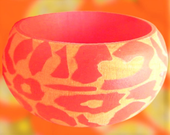 Womens Bracelet Zebra Print Wooden Bangle Orange … - image 8