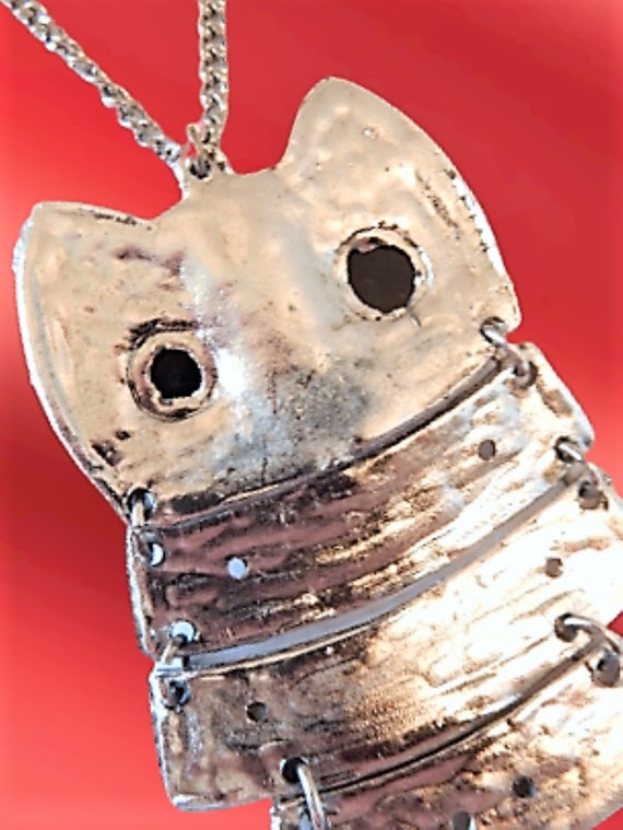 Owl Pendant Necklace Vintage 1960s Silver Metal M… - image 7