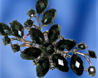 Black Flower Brooch Dramatic Elegant Vintage 1970s Fall Floral Gunmetal Pin Designer Liz Claiborne LC Signed Jewelry