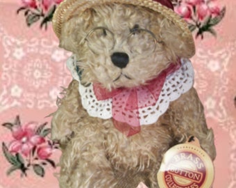 Teddy Bear Plush Stuffed Animal Brass Button ROSIE by Pickford Vintage 1997 Victorian Embellished  Collectible Girls Room Decor