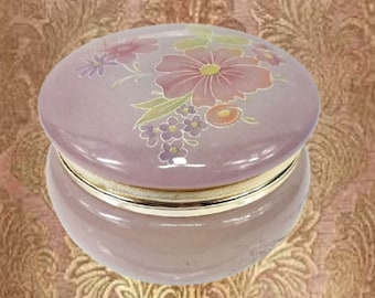 Trinket Box Pink Floral Alabaster Ring Keeper Vintage 1960s Handcrafted Onyx Vaniity Boudoir Decor Dresser Top Jewelry Storage Made in Italy