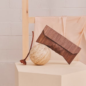 Shoes, bags and accessories Category Winner: Etsy Design Awards 2020 wood clutch, wood bag, wood purse, geometric, geometric wood clutch image 3