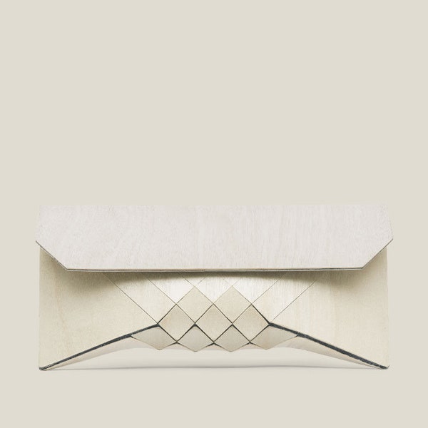 Bridal wood clutch, wood bag, wood purse, wood bag, bridal, wedding, geometric, cream, white, modern bride