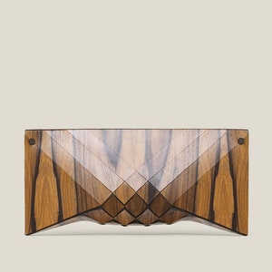 Rose clutch, Rosewood clutch, Geometric wood evening bag, Modern luxury designer handbag. image 2