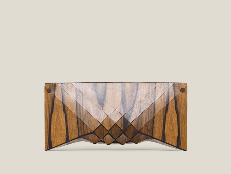 Rose clutch, Rosewood clutch, Geometric wood evening bag, Modern luxury designer handbag. image 2