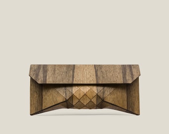 African clutch, Geometric wood evening bag, Modern luxury designer handbag