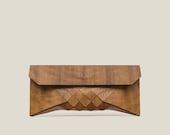 Imbuia clutch, Geometric wood evening bag, Modern luxury designer handbag.