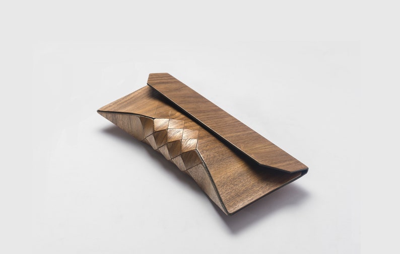 Shoes, bags and accessories Category Winner: Etsy Design Awards 2020 wood clutch, wood bag, wood purse, geometric, geometric wood clutch image 4