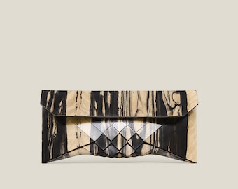 Ebony clutch, Geometric wood evening bag, Modern luxury designer handbag