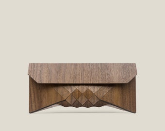 Shoes, bags and accessories Category Winner: Etsy Design Awards 2020 wood clutch, wood bag, wood purse, geometric, geometric wood clutch