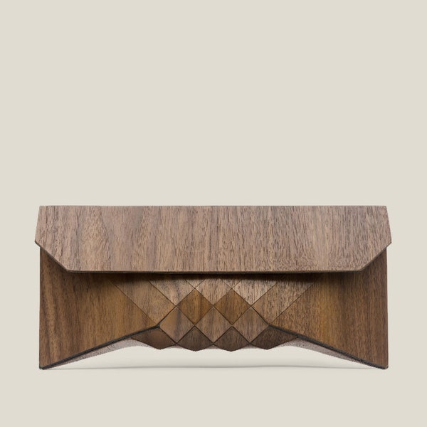 Shoes, bags and accessories Category Winner: Etsy Design Awards 2020 wood clutch, wood bag, wood purse, geometric, geometric wood clutch