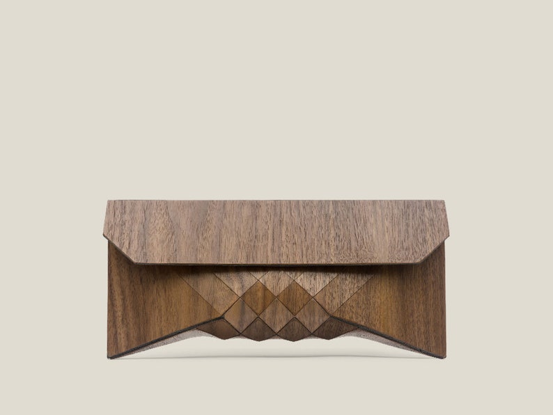 Shoes, bags and accessories Category Winner: Etsy Design Awards 2020 wood clutch, wood bag, wood purse, geometric, geometric wood clutch image 1