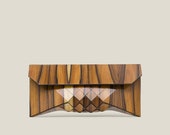 Tiger Rose clutch, Rosewood clutch, Tiger Rose, Geometric wood evening bag, Modern luxury designer handbag.