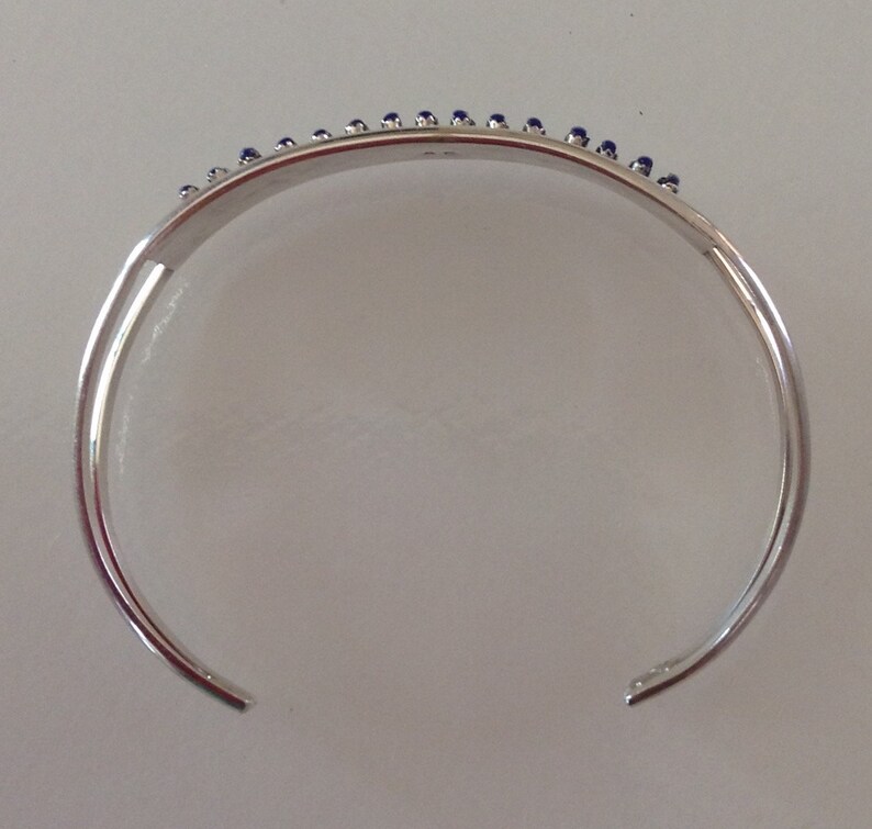 Native American Zuni Sterling Lapis Petit Point Row Bracelet Signed Angie Bailon