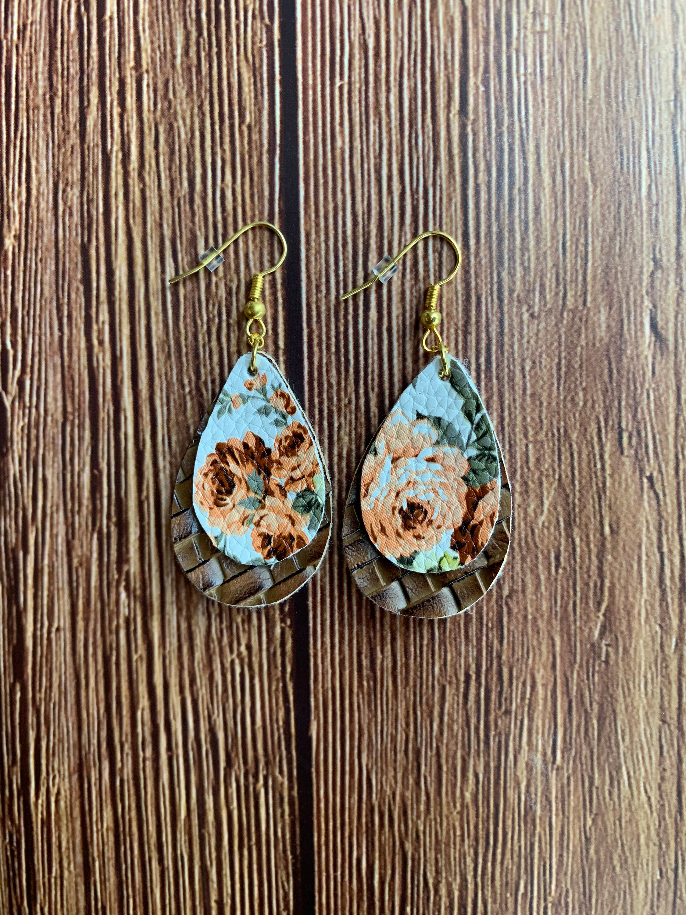 Orange Fall Floral Faux Leather Earrings and Hair Bow Set Etsy