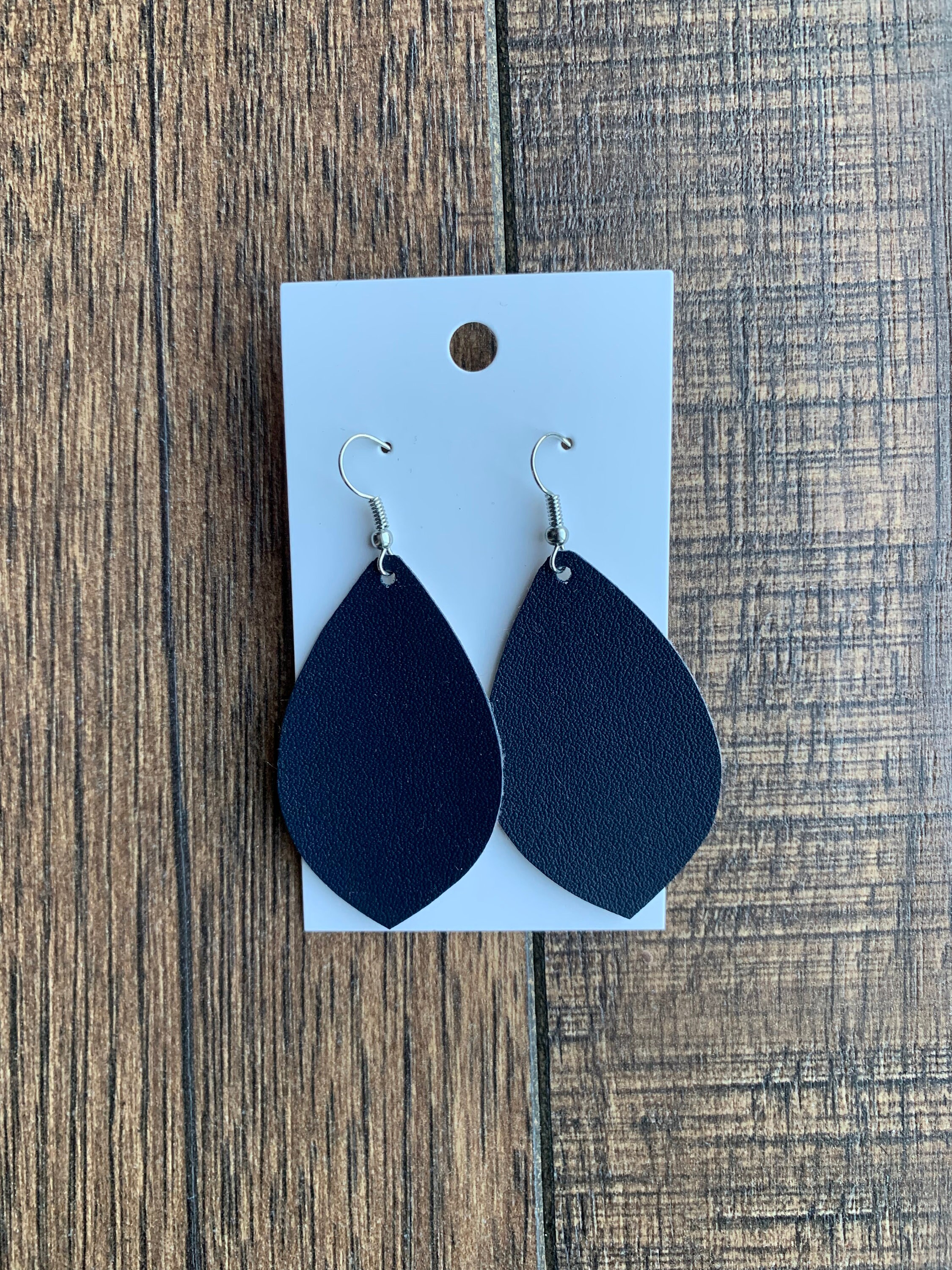 Navy leather earrings clearance