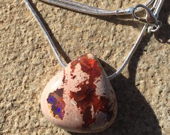 FIRE OPAL Pendant, 28mm Mexican Fire Opal Stone Necklace, Fire Opal in Natural Matrix with Large Hole Drilled Fits on Chain