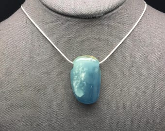 Blue Onyx Pendant 1.6 Inch, High Grade Rare Blue Onyx Stone from Argentina, Large Hole Drilled Fits on Chain, Aquamarine Onyx Necklace