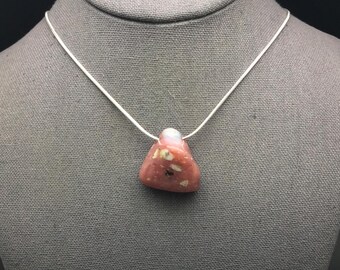Peruvian Pink Opal Pendant, 28mm Pink Opal from Peru, Polished and Large Hole Drilled Fits on Chain, Pink Stone Necklace
